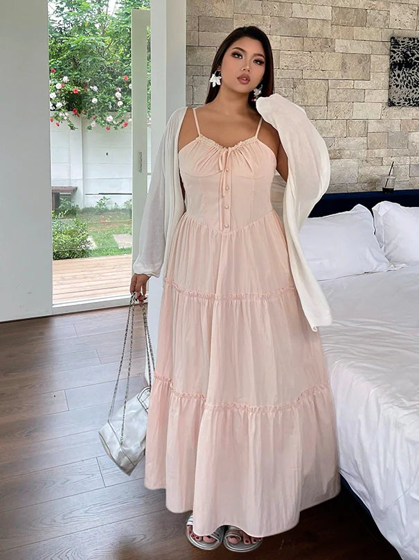 Blush Ribbon-Tie Tiered Dress