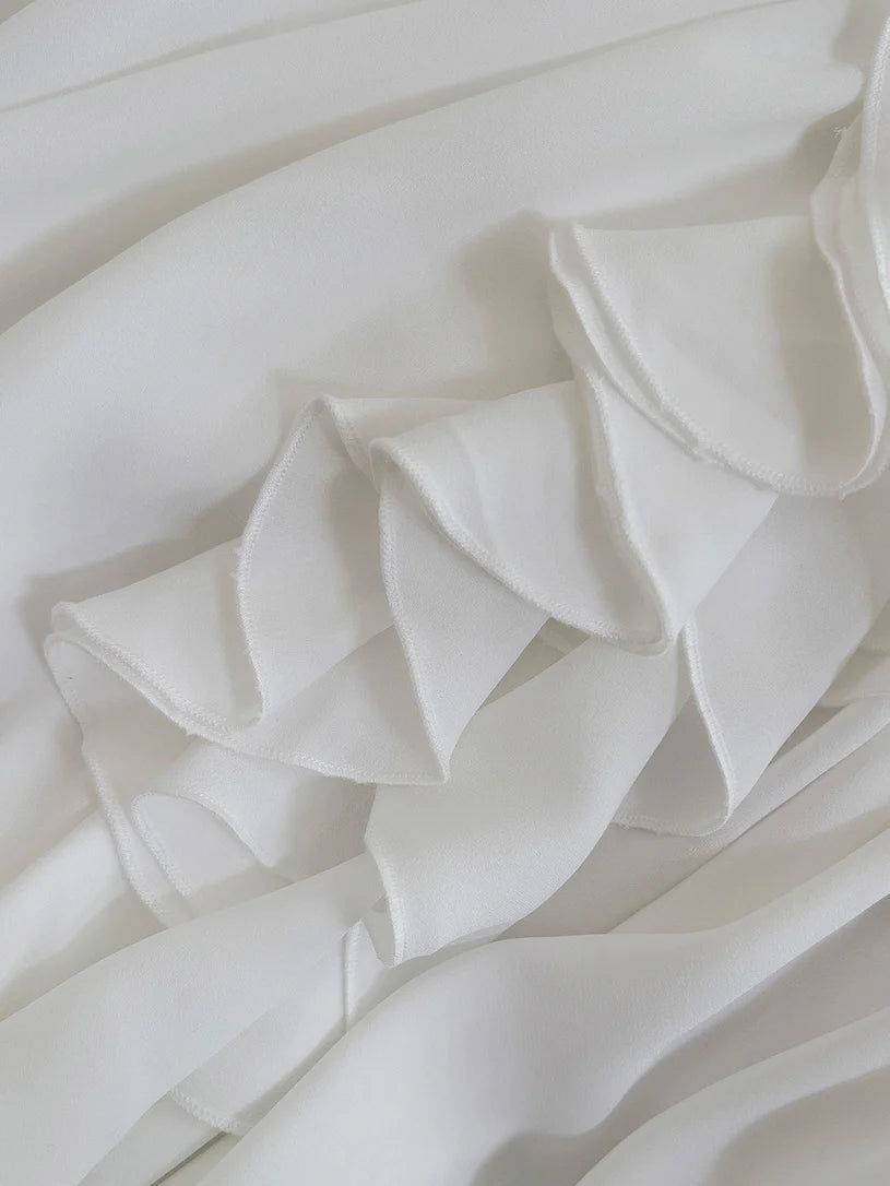 Ethereal Ruffle Rose White Dress