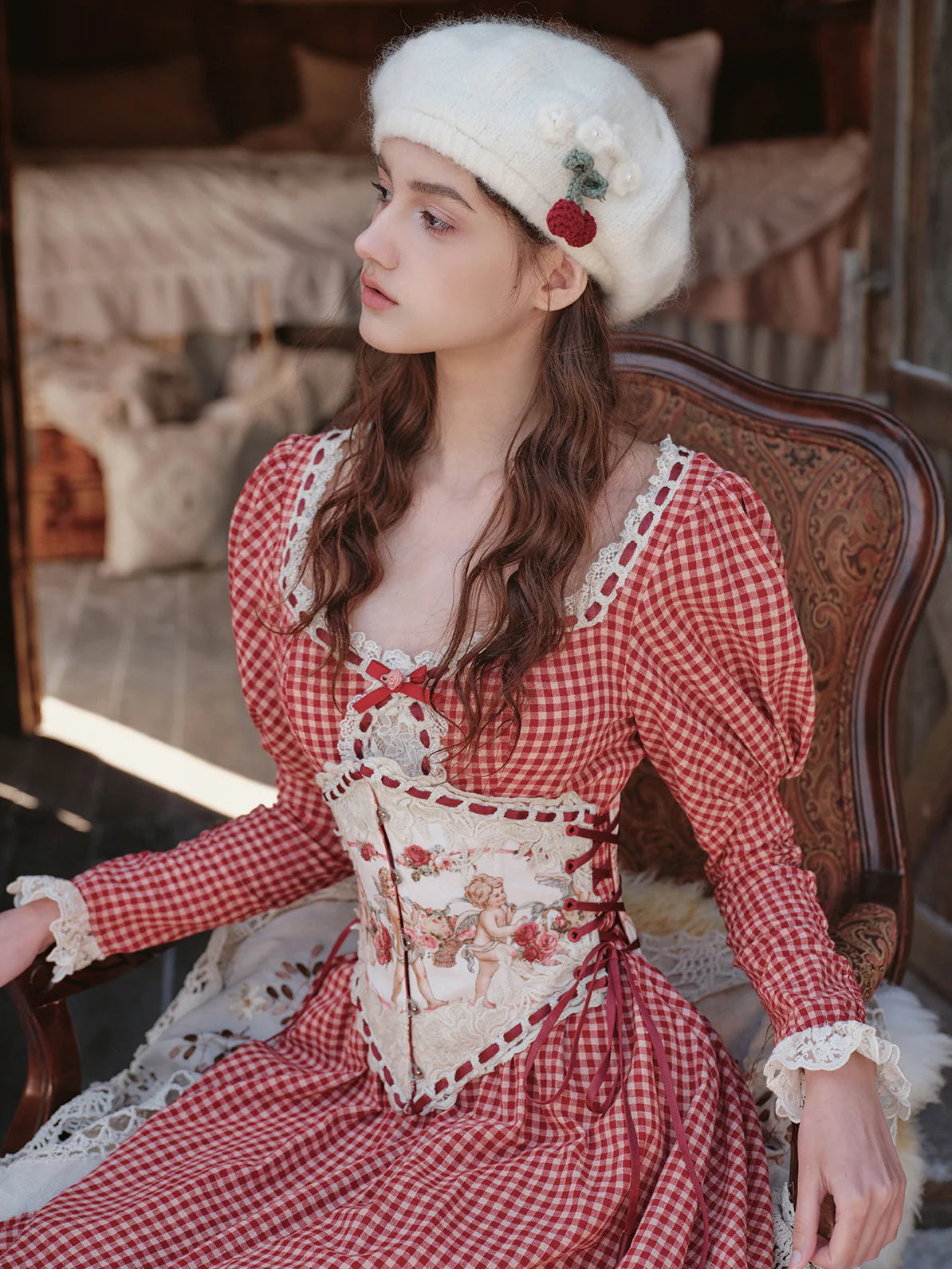 Romantic Angel Print Lace Corset