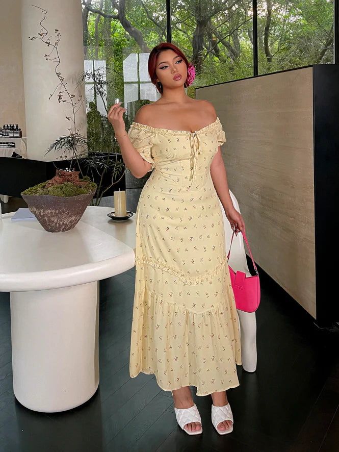 Lemon Blossom Ruffle Midi Dress