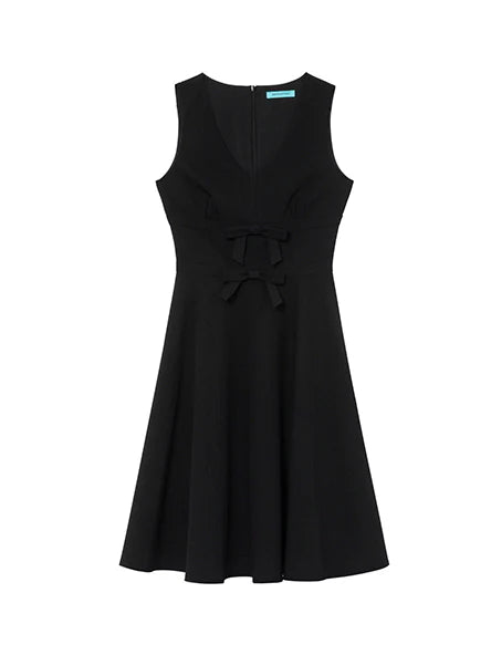 Double Ribbon Waist Classic Flare Dress