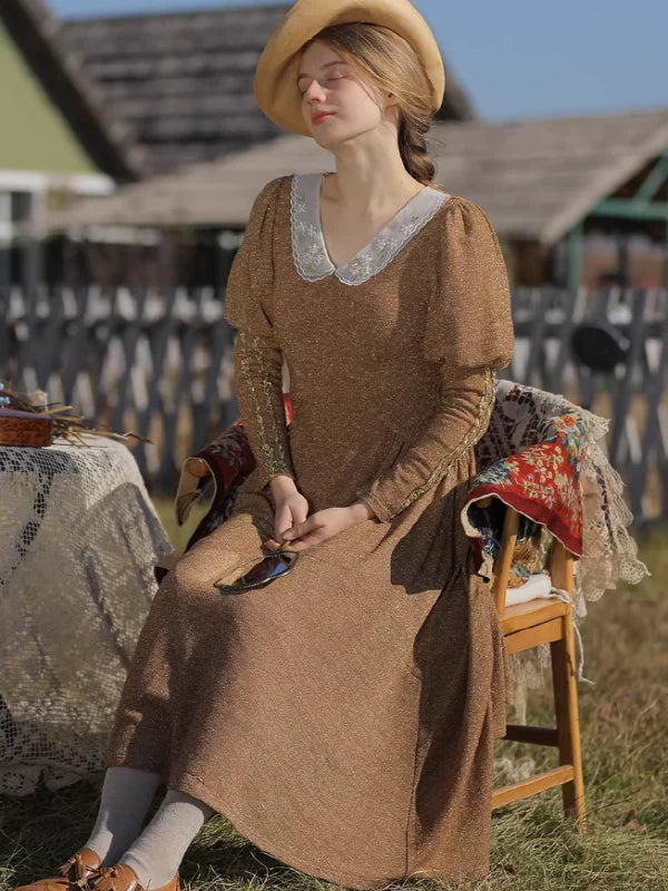 Golden Elegance Victorian Dress
