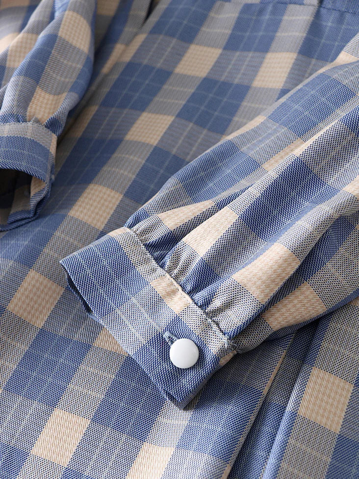 Vintage Blue Plaid Lace Trim Dress