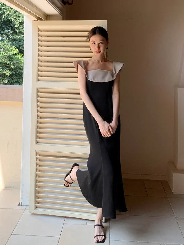 Midnight Ruffle Neckline Dress