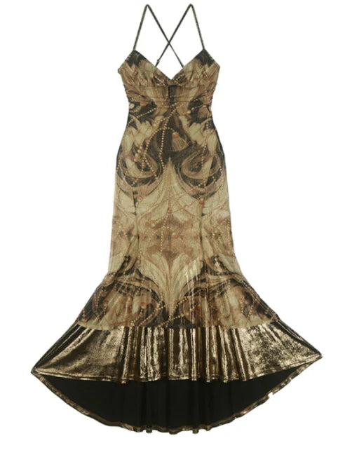 Baroque Pearl Metallic Slip Dress