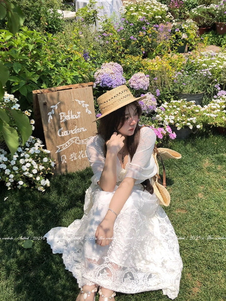 Ivory Garden Bloom Dress with Lace Ruffles