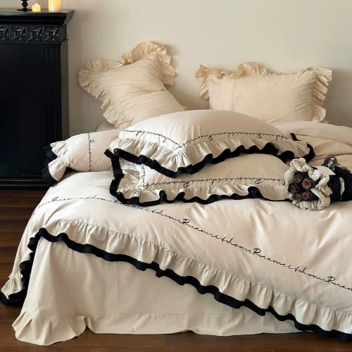 French Lettering Frill Bedding Set