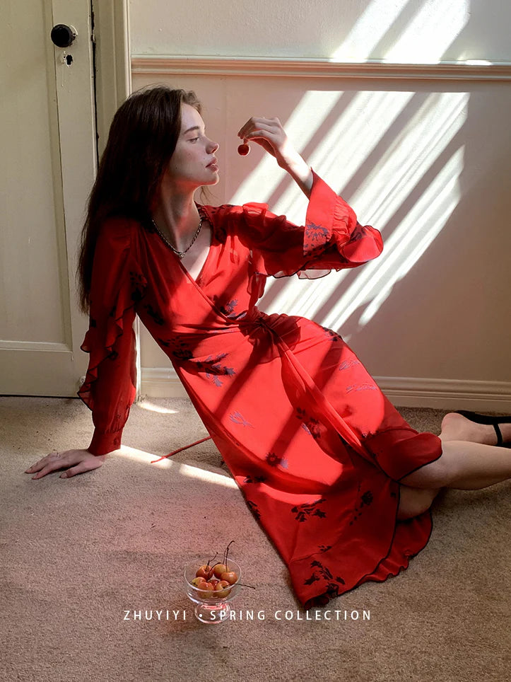Scarlet Bloom Vintage Wrap Dress
