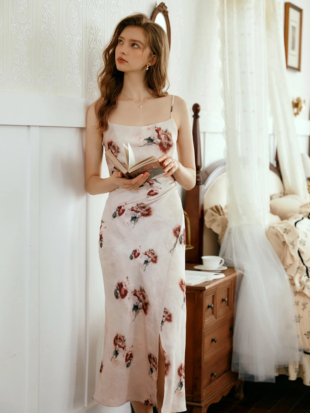 Romantic Floral Draped Slip Dress