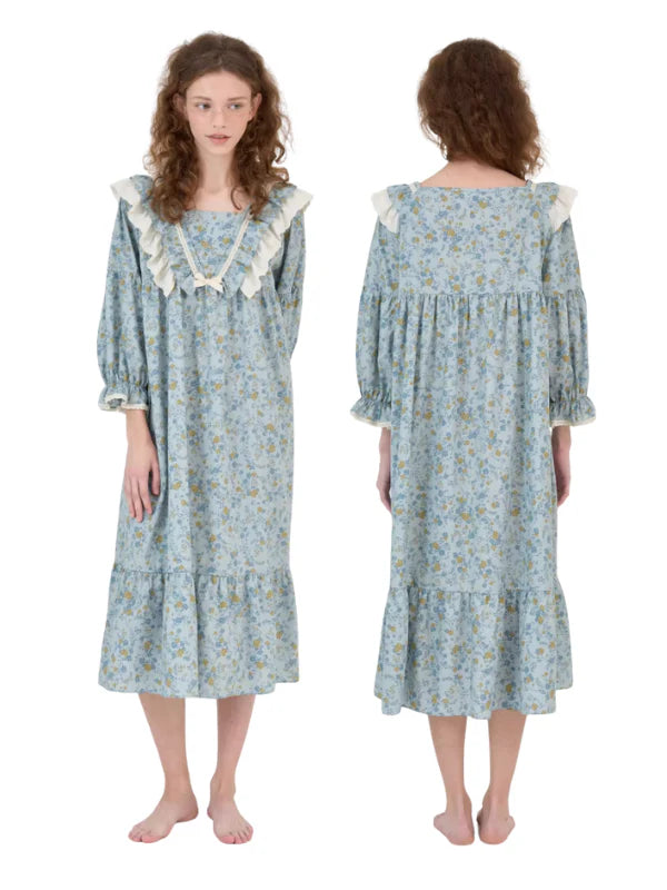 Blue Meadow Ruffle Lounge Gown