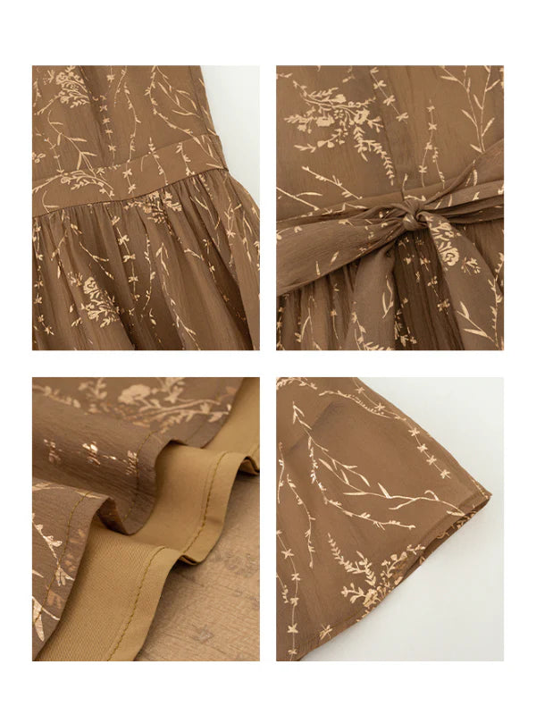 Golden Bloom Halter Dress