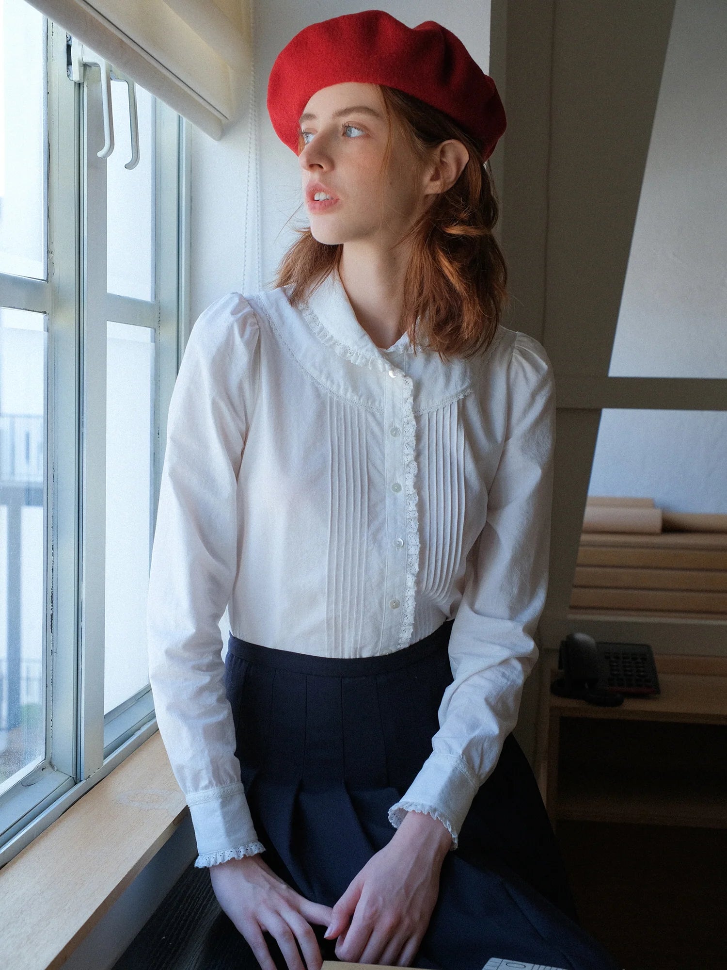 Vintage White Ruffle Collar Blouse