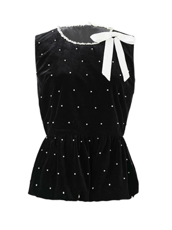 Midnight Pearl Velvet Peplum Vest