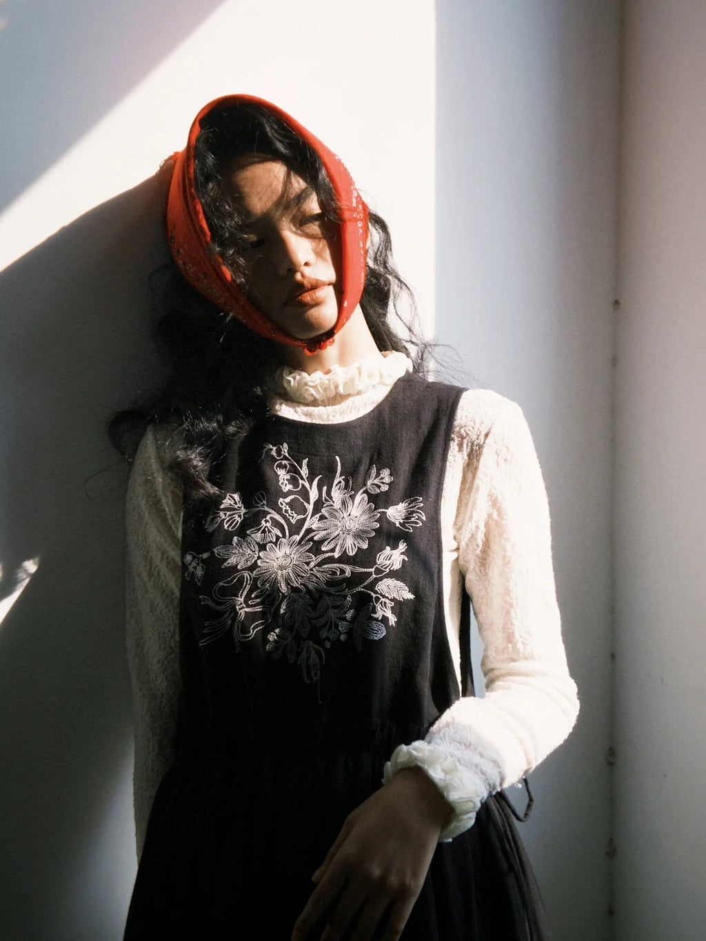 Floral Embroidered Linen-Cotton Pinafore Dress