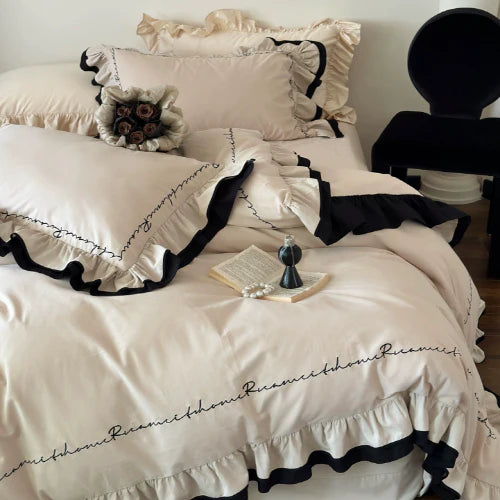 French Lettering Frill Bedding Set