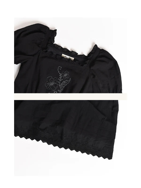 Noir Rose Embroidered Vintage Black Dress