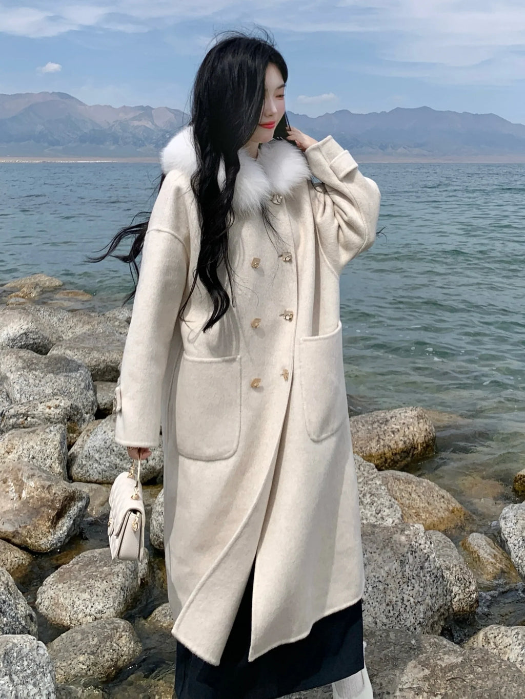 Fur Collar Wool Double-Breasted Coat