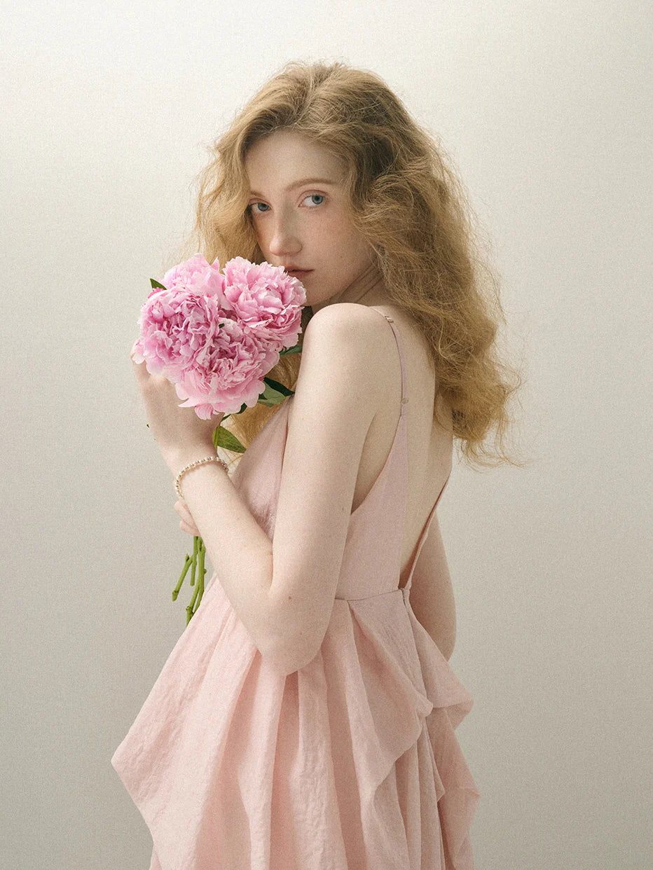 Ethereal Blush Draped Gown