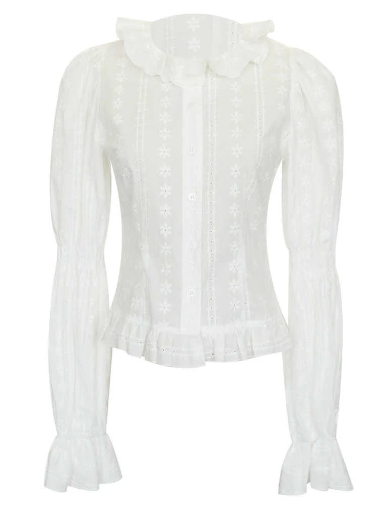 Vintage Daisy Embroidered Cotton Blouse