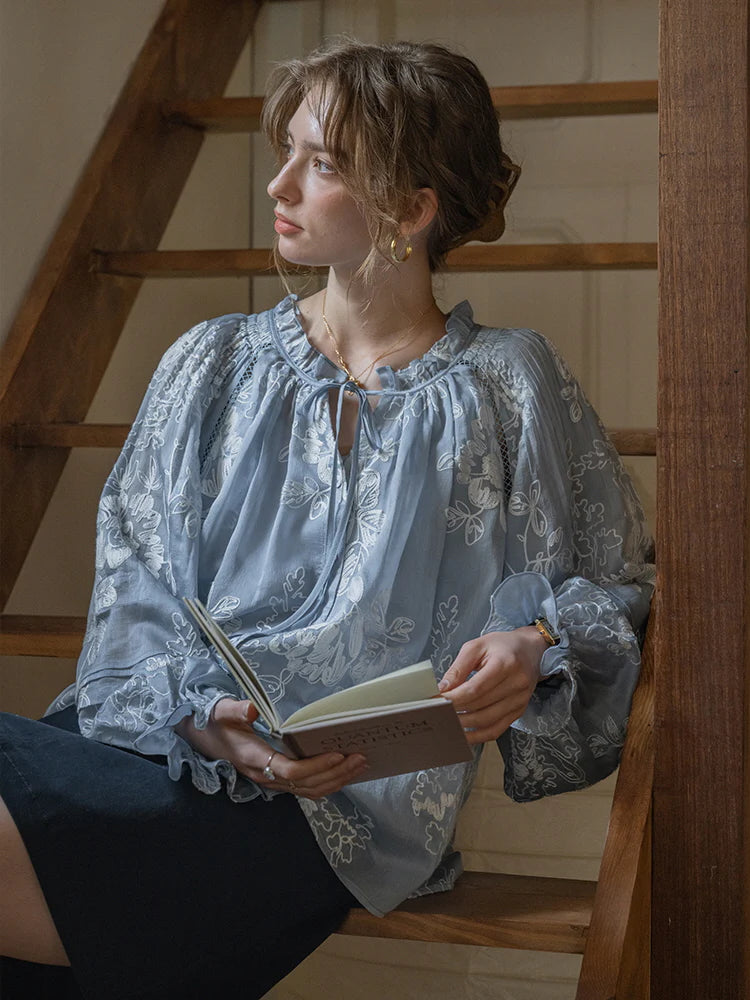 Vintage Embroidered Sheer Blouse