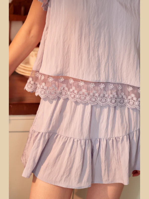 Lavender Lace Trim Two-Piece Loungewear Set