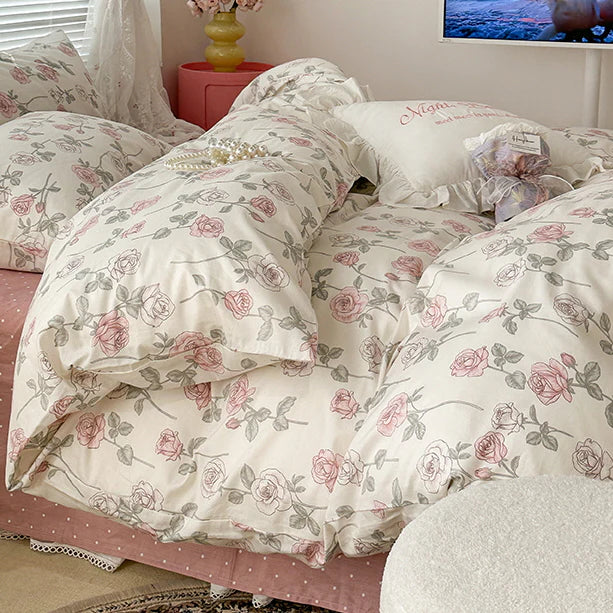 Retro Style Pink Rose Bedding Set