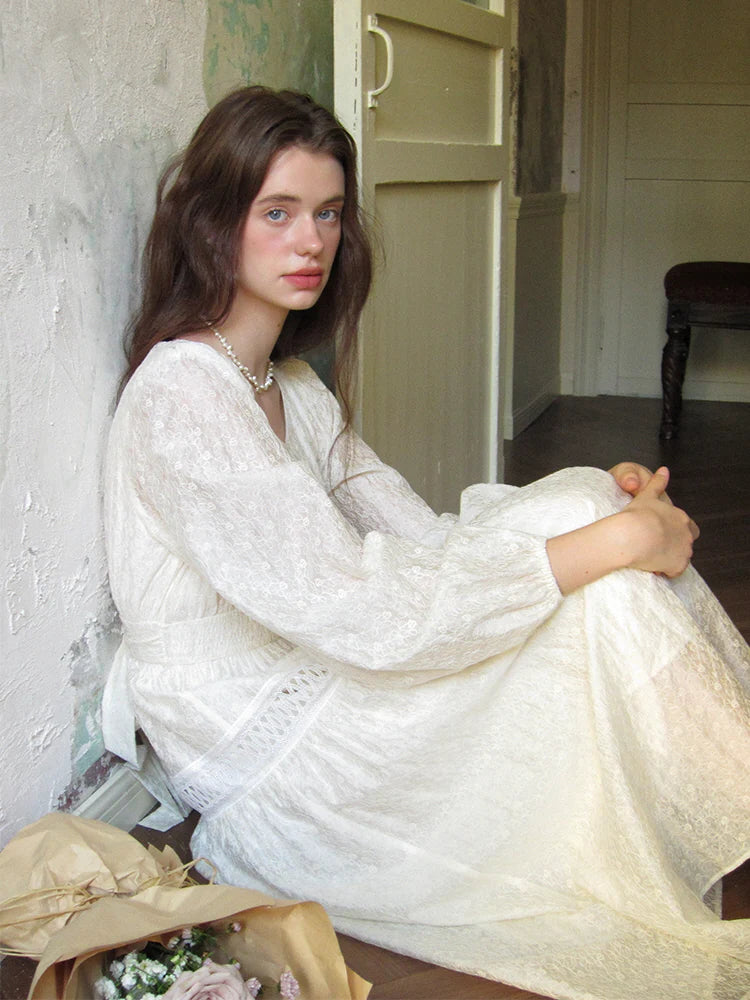 Ethereal White Lace Embroidered Dress