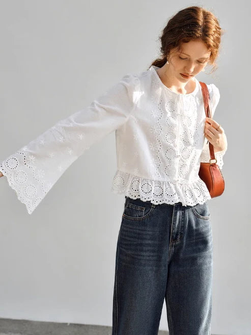 Vintage Embroidered Eyelet Lace Blouse