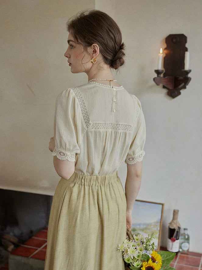 Delicate Floral Lace Trim Blouse