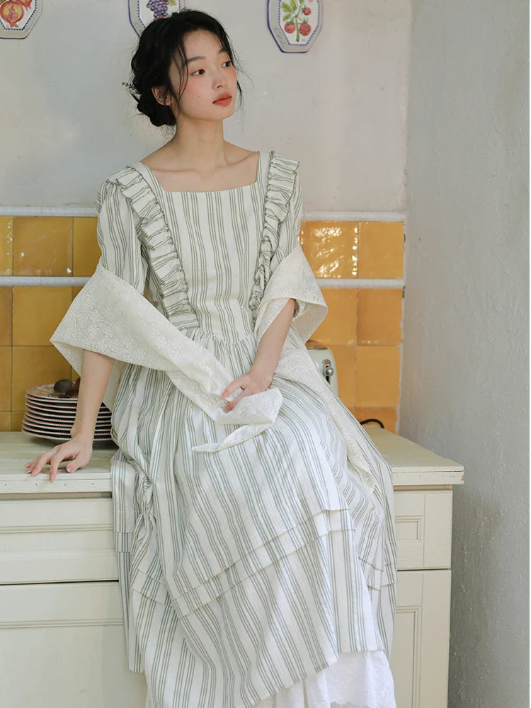 Sophia's Pastoral Green Stripe Dress