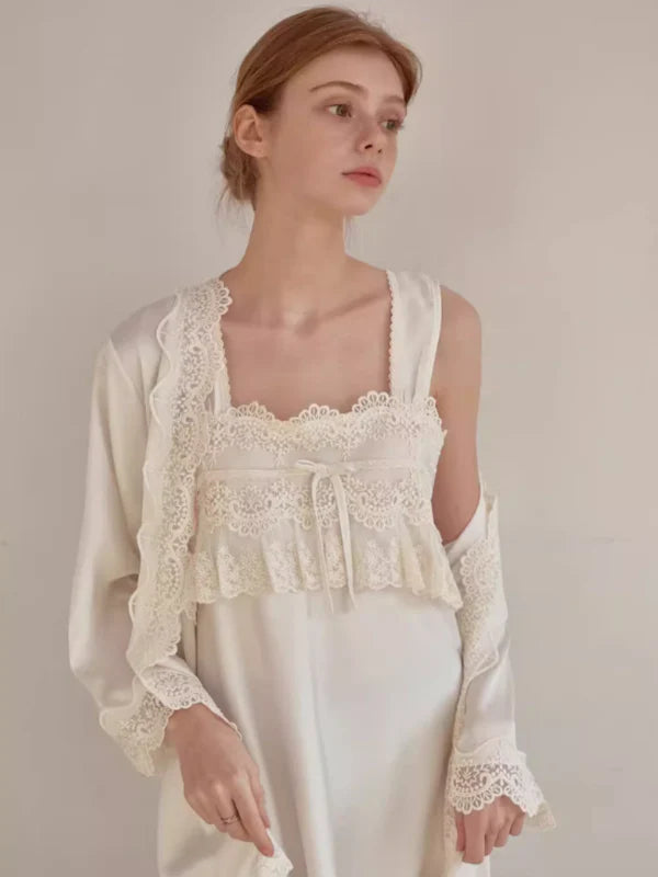 Ivory Elegance Lace Nightgown Set