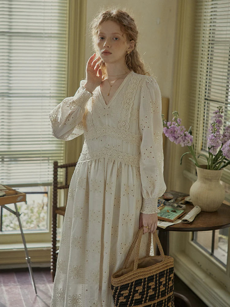 Vintage Lace Embroidered Long Dress