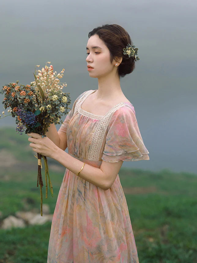 Jasmine's Vintage Floral Chiffon Dress