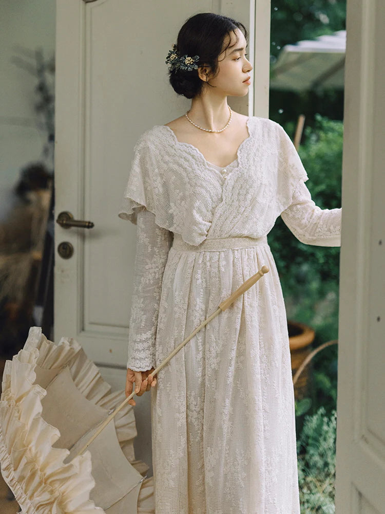 Cottagecore Lace Vintage Cotton Dress
