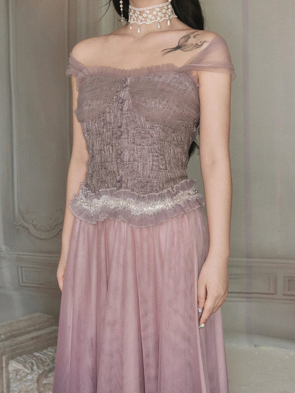 Ethereal Lace Bustier & Layered Tulle Skirt