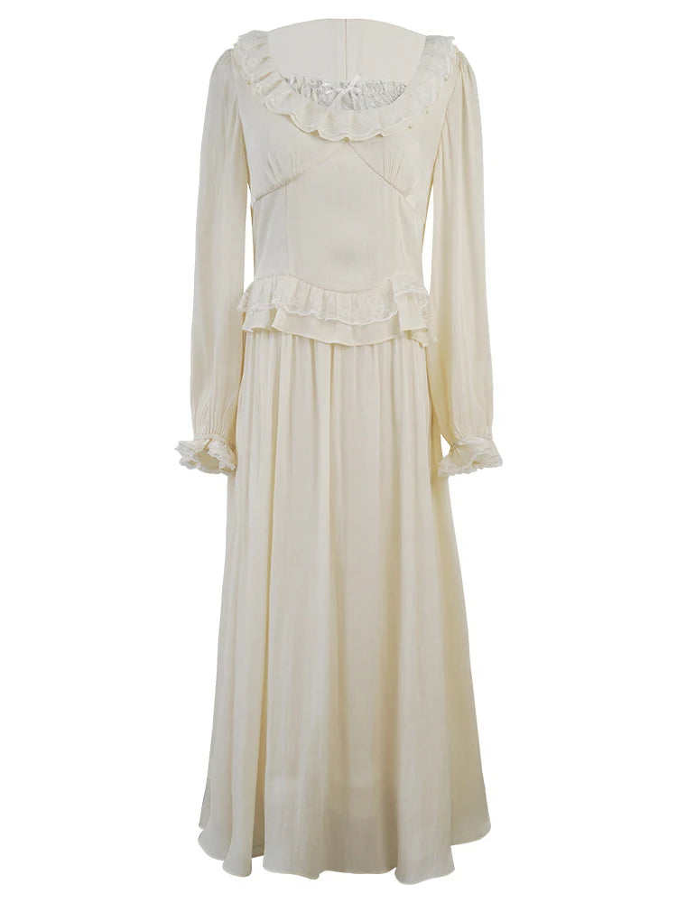 Poetic Cream Ruffle Lace Dress
