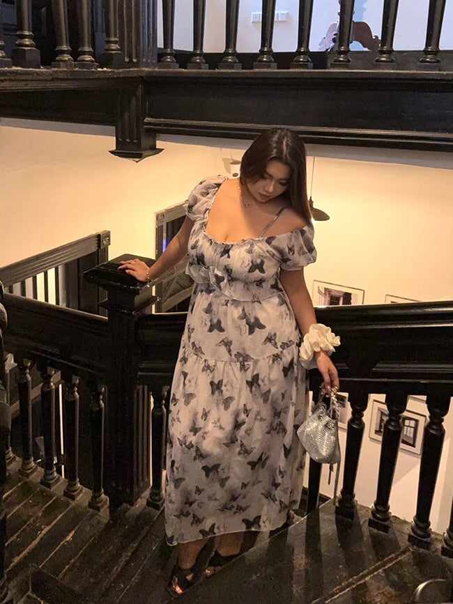Butterfly Off-Shoulder Chiffon Dress