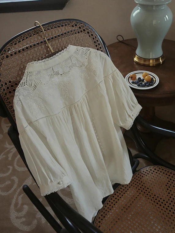 Victorian Lace Embroidered Cotton Blouse