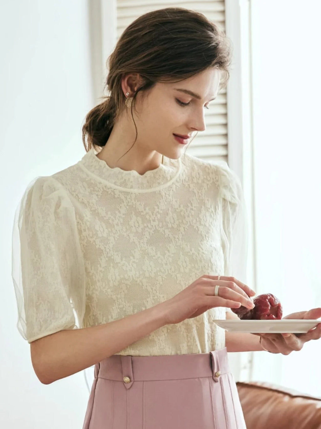 Ethereal Puff Sleeve Lace Blouse