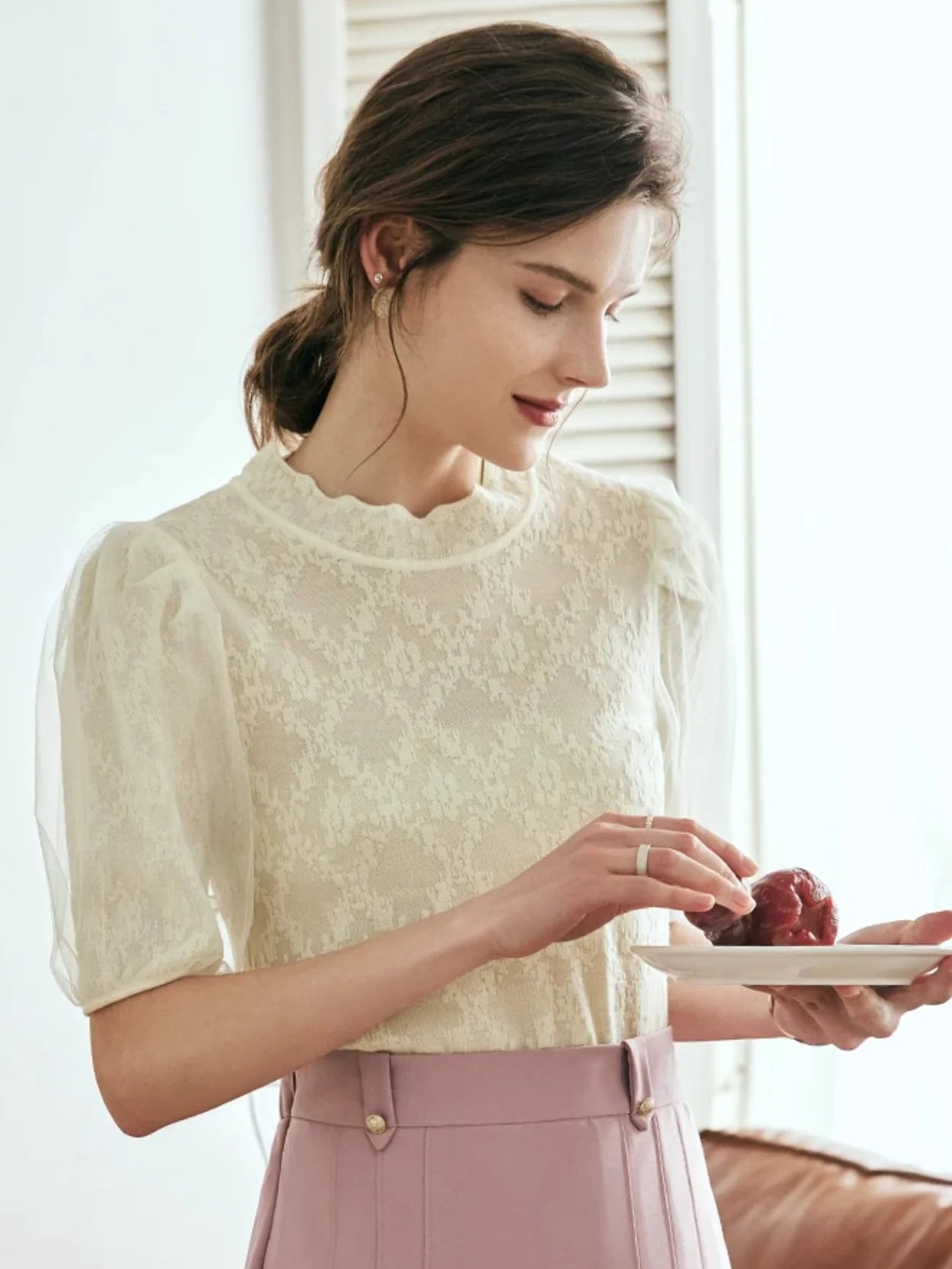 Ethereal Puff Sleeve Lace Blouse