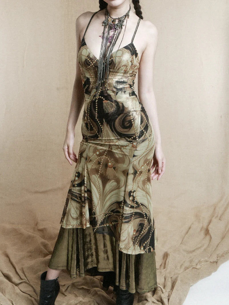 Baroque Pearl Metallic Slip Dress