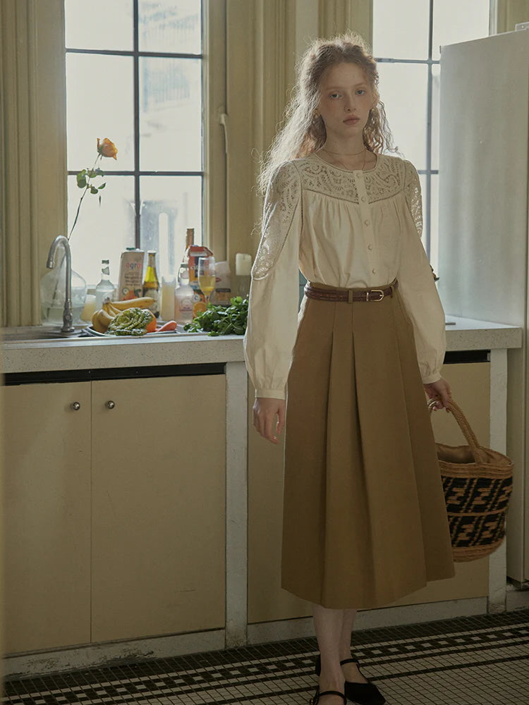 Romantic Lace Yoke Cotton Blouse