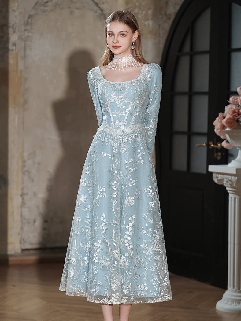 Celestial Blue Embroidered Lace Dress