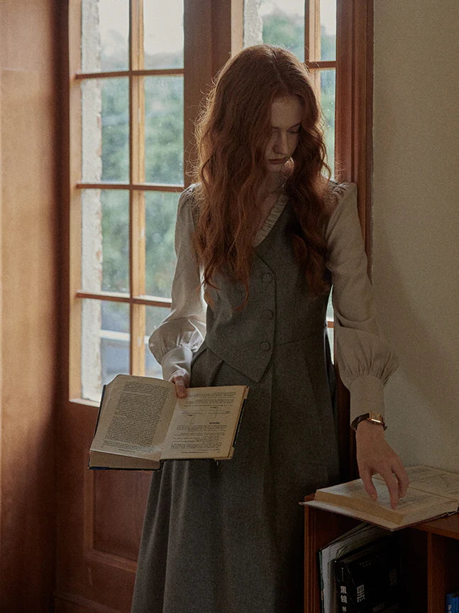 Vintage Elegance Pleated Vest Dress