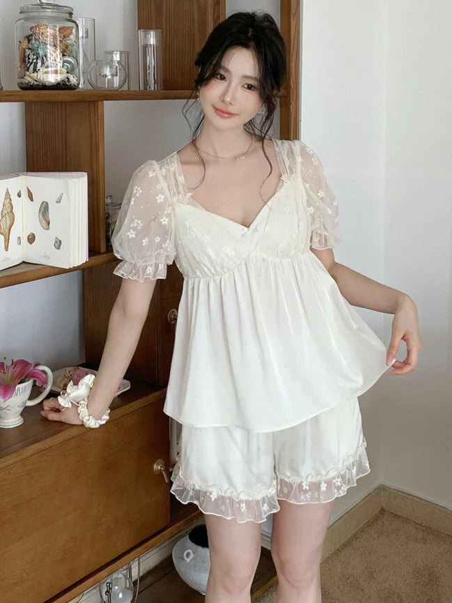 Blossom Puff Sleeve Coquette Pajama Set