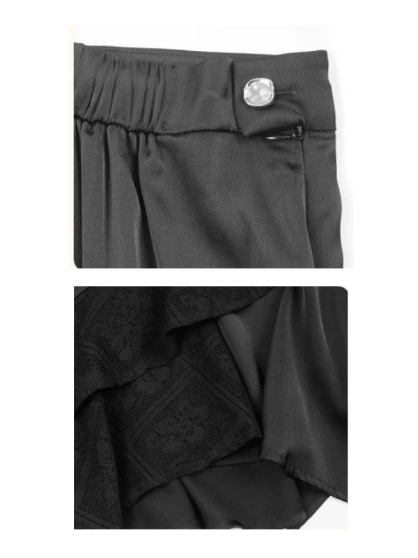 Elegant Black Asymmetrical Lace Midi Skirt