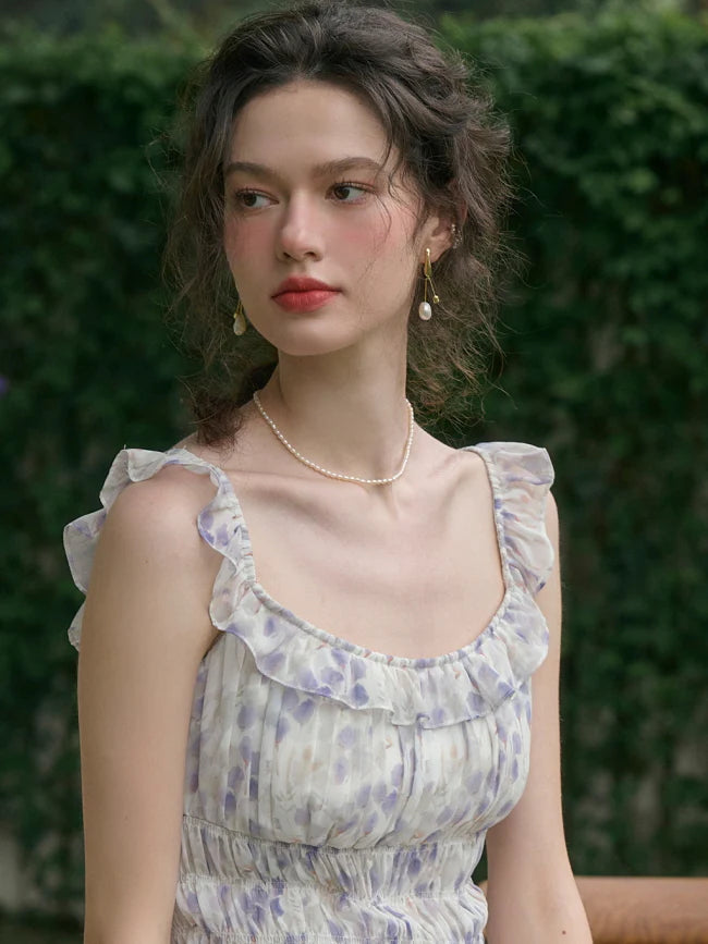 Wisteria Bloom Ruffle Smocked Floral Dress