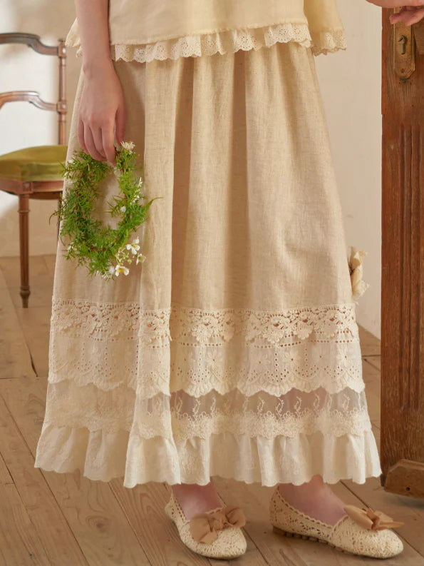 Linen Lace Garden Blouse and Skirt
