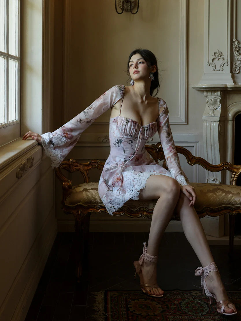 Blush Floral Lace-Trim Dress