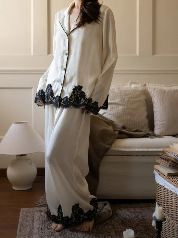 Ivory Muse Lace-Trim Pajama Set